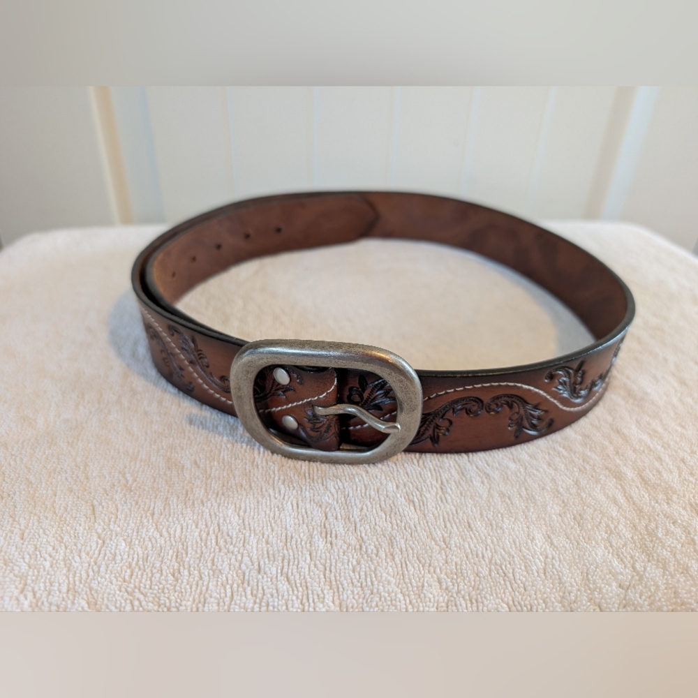 Silver Jeans Brown Leather Belt with Silver Buckle